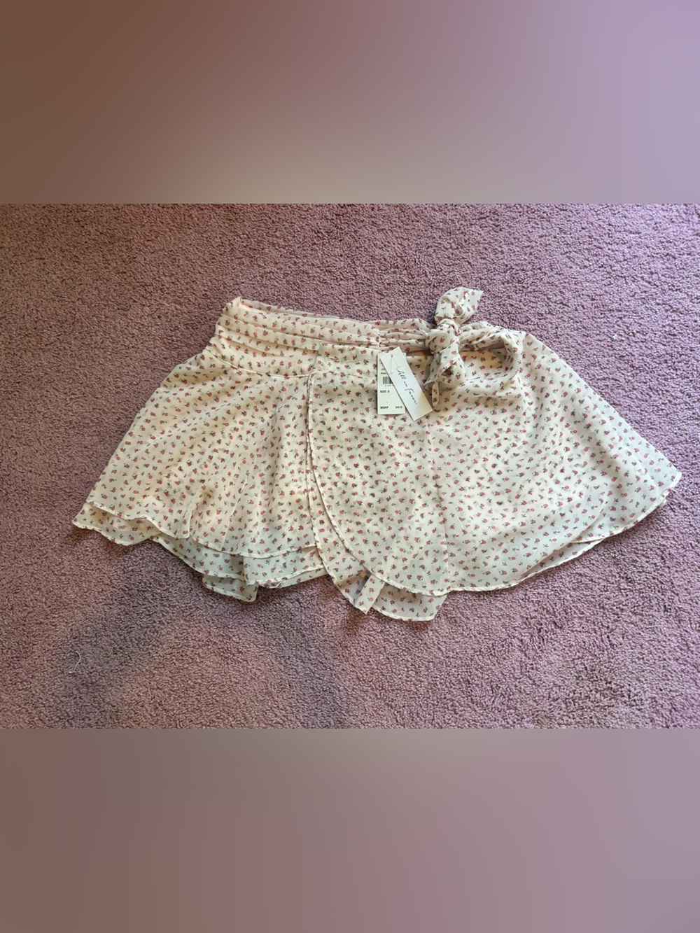 All in Favor Cream Mini Skirt with Pink Floral Print